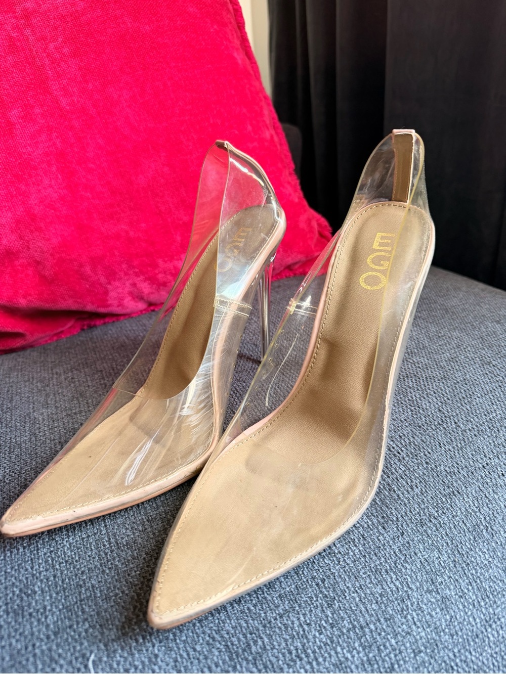 EGO Clear PVC Pointed Slingback Heels with Nude Insole